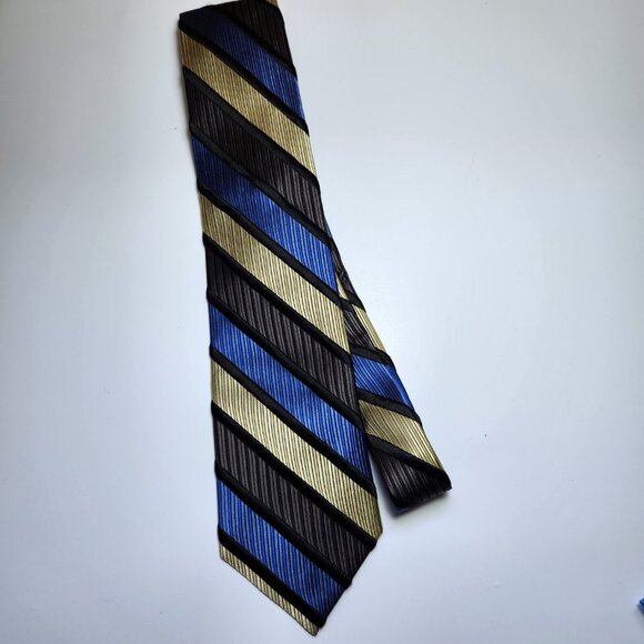 Hilary Radley Necktie Men's Blue Black Gold Striped Silk Made in Italy - Picture 1 of 5